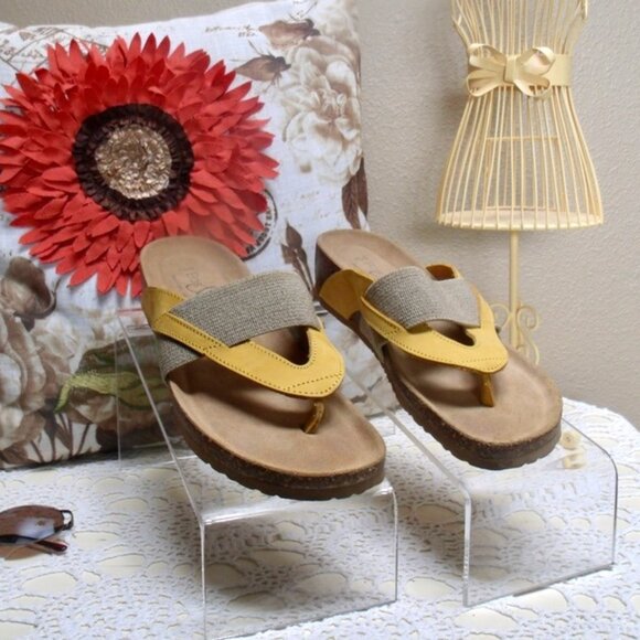 Bos & Co Shoes - Bos. & Co. Wedge Thong Sandal Yellow Nubuck Leather 9 US 40 EU